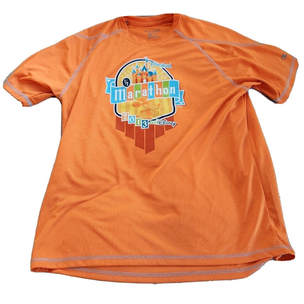DISNEY DISNEYLAND 2013 MARATHON CHAMPION ORANGE T Shirt‎ Mens Small